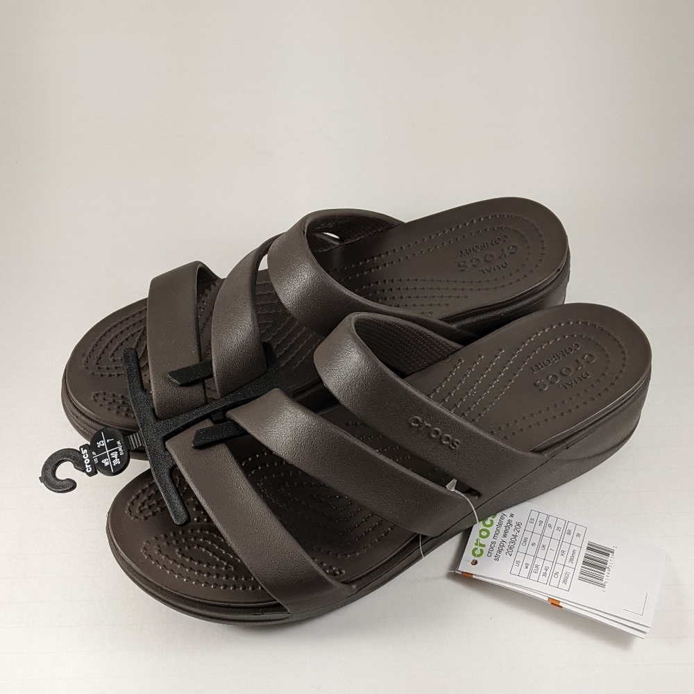 Crocs Women's Monterey Strappy Wedge | Wedge Sandals for Women - brown size 9